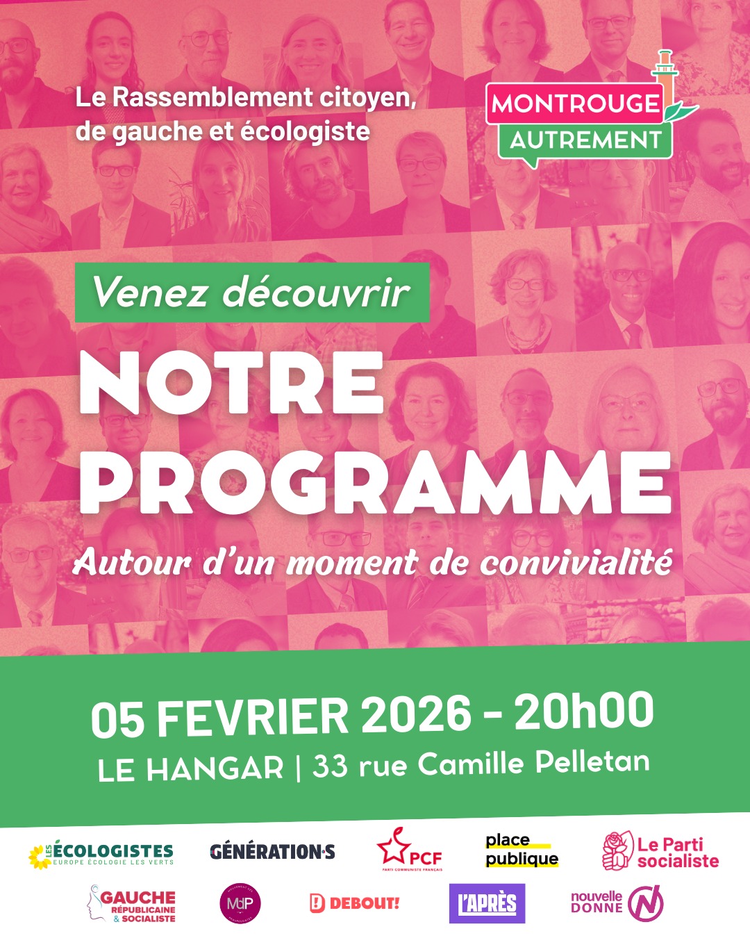 Rendez-vous le 5 février à 20h au Hangar, 33 rue Camille Pelletan, pour la présentation de notre programme pour les élections municipales de Montrouge !

#montrouge #montrougeautrement #municipales #montrouge2026 #municipales2026