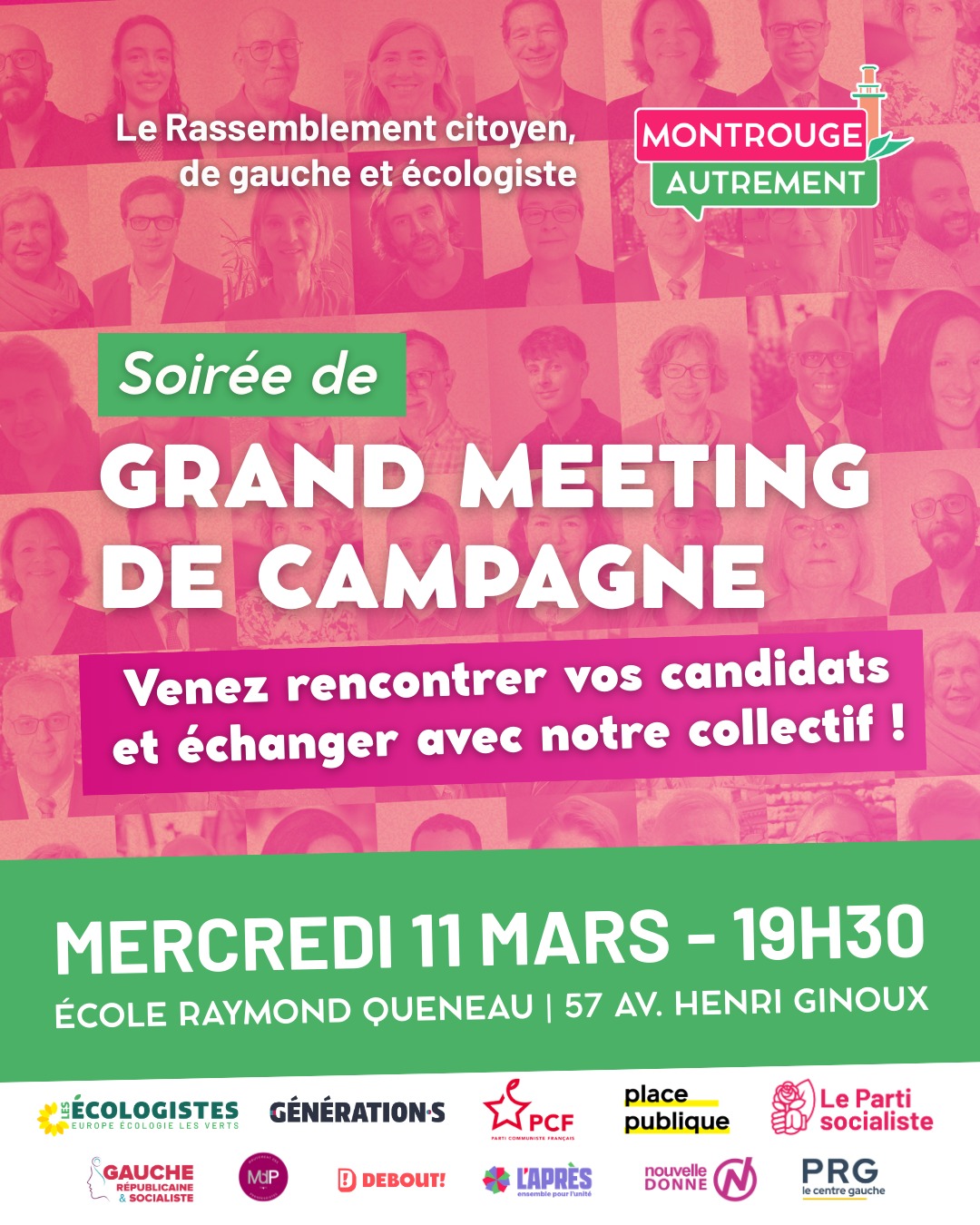 Rendez-vous le 11 mars à 19h30 à l'école Raymond Queneau, 57 avenue Henri Ginoux, pour notre grand meeting de campagne des élections municipales de Montrouge !

#montrouge #montrougeautrement #municipales #montrouge2026 #municipales2026