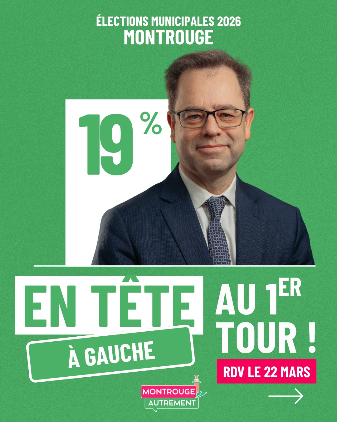 Chères Montrougiennes, Chers Montrougiens, 

Dimanche dernier, vous avez été nombreuses et nombreux à exprimer votre envie de changement. Je veux d’abord remercier chaleureusement toutes celles et tous ceux qui nous ont accordé leur confiance. Le message envoyé par les urnes est clair : une nouvelle étape doit s’ouvrir pour Montrouge.

Malgré des discussions tard dans la nuit, suivi d'un vote de notre collectif, nous avons acté la non-alliance avec LFI pour des questions de positions, de fonctionnement, et pour certains, de valeurs républicaines et démocratiques.

Il n'était pas non plus envisageable de se rapprocher de Juliette Méadel, que l'absence de valeurs a amenée à chercher des postes ministériels jusque dans le gouvernement Bayrou-Retailleau-Darmanin, loin de Montrouge, et dont le projet oscille entre droite libérale et opportunisme électoral.

Pour une gauche fidèle à ses principes. Pour une ville plus respirable, une ville plus solidaire, une ville plus juste, une ville où chacun a sa place.

Dimanche 22 mars, votez pour Montrouge Autrement !

#montrouge #montrougeautrement #municipales #montrouge2026 #municipales2026