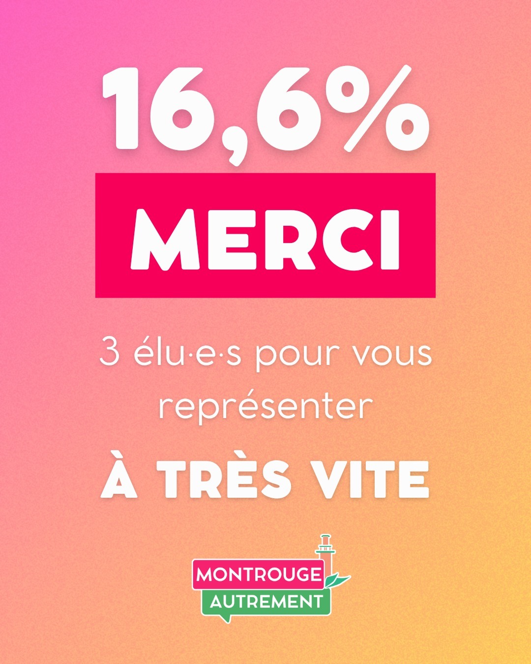 3 élu·e·s pour porter notre programme ✊

Merci !

#montrouge #montrougeautrement #municipales #montrouge2026 #municipales2026