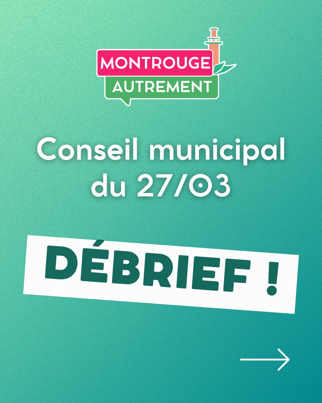 Débrief du conseil municipal du 27 mars 2026 !

Ce qui était prévu : l'installation du maire, de ses adjoints, et des commissions. 

Ce qui n'était pas prévu : une manifestation silencieuse contre les projets du maire visant le quartier sud. Nous continuerons de porter ces combats avec les montrougien·ne·s ✊

Rendez-vous le jeudi 9 avril à 18h pour le prochain conseil municipal ! 

Vous souhaitez nous rejoindre ? Envoyez-nous simplement un message 😉

#montrouge #montrougeautrement #municipales #montrouge2026 #municipales2026